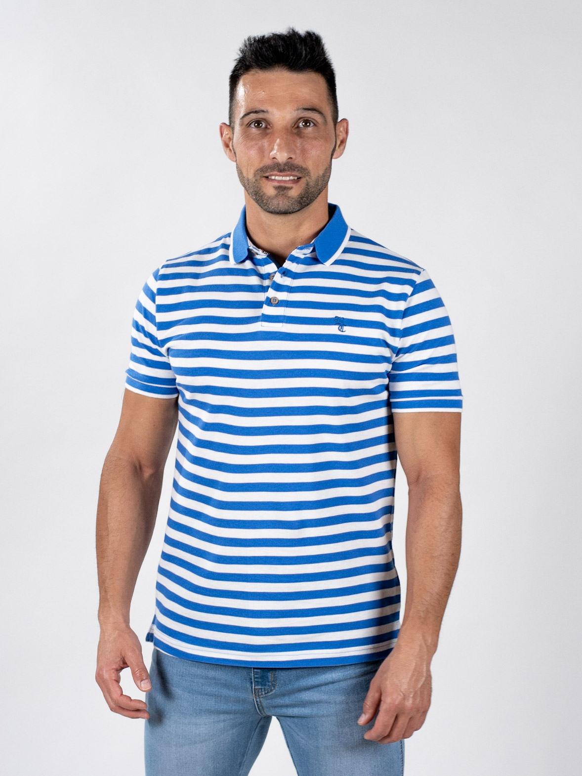 Para Hombre Premier Hombre Camisa Polo De Rayas Azul-UK Tamaño Pequeño 36/38 pecho 
