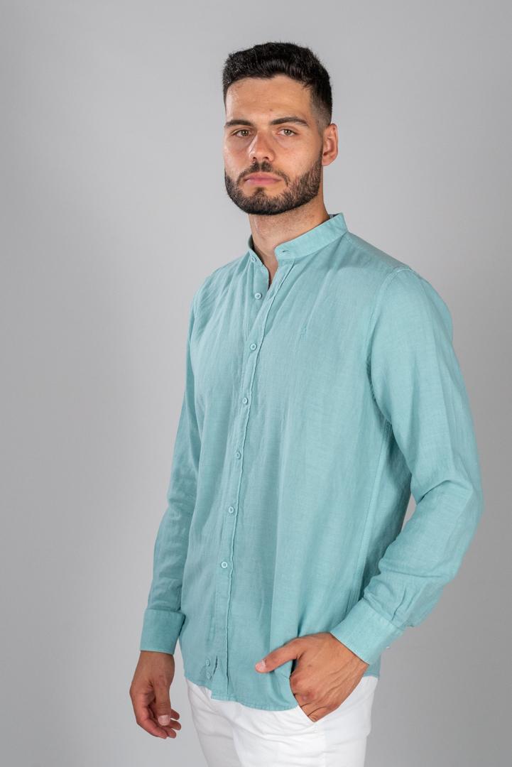 Camisa Hombre Cuello Mao Color Verde Focus British Cotton